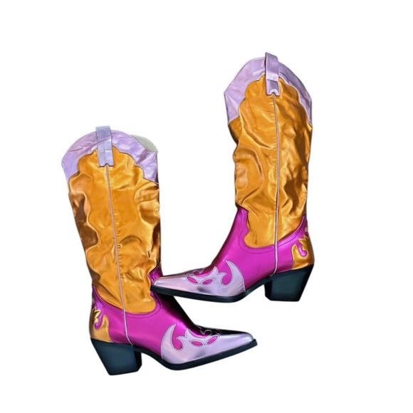 Azalea Wang Hendrix Pink and Orange Women's Cowboy-style Boots - Picture 5 of 5
